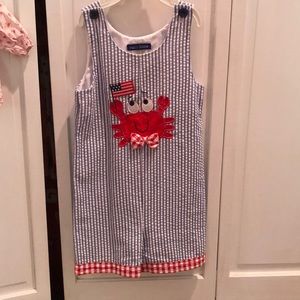 Seersucker July 4th Shortalls.